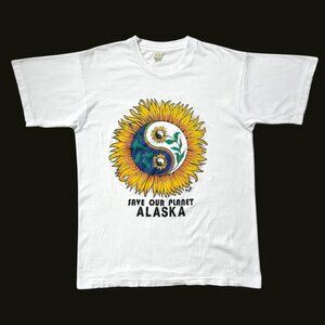 90s vintage “Save Our Planet” sunflower yin yang t-shirt single stitch Alaska.